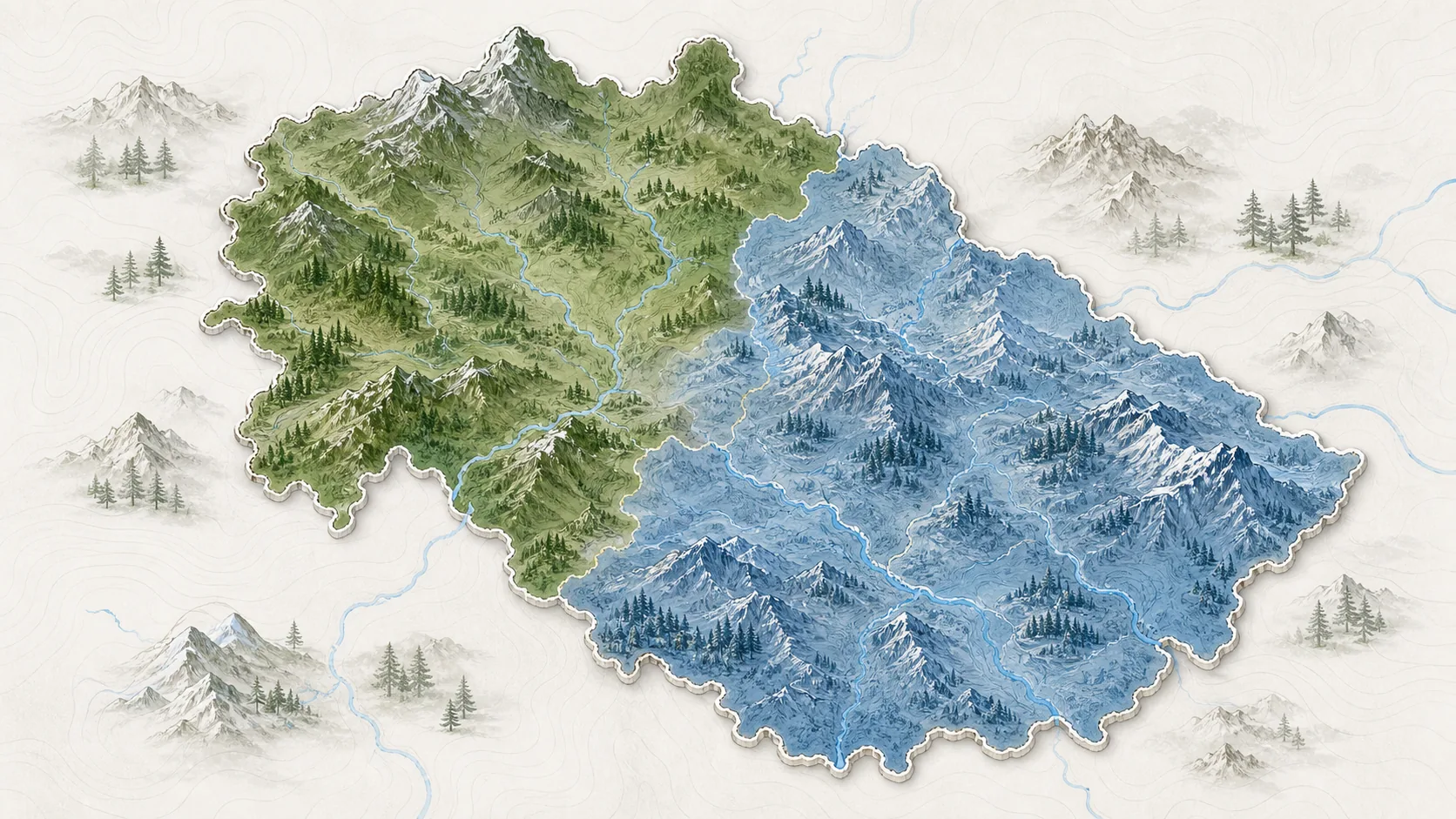Illustrated Uttarakhand map showing Garhwal and Kumaon regions